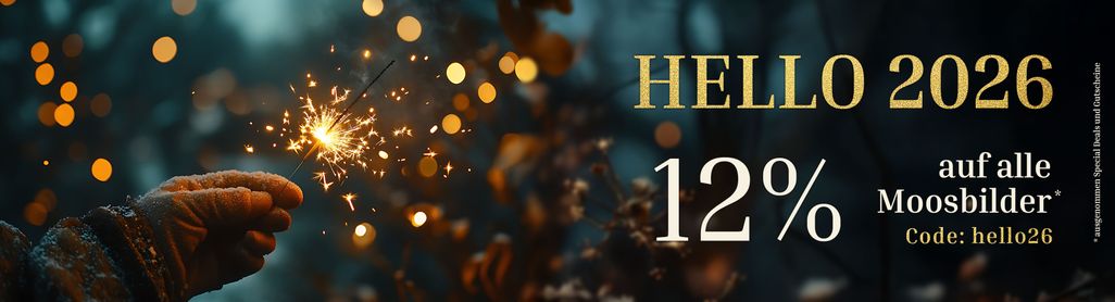 Hello 2026 🥂 jetzt 12% auf alle* Moosbilder sparen mit dem Code hello26