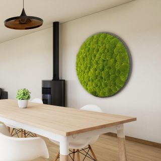 Rundes Gigant Moosbild versch. Größen Kugelmoos in Grün auf Holzfaserplatte Anthrazit - 1