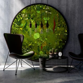 Moosbild Gigant Rund Nature Eye London No. 2 Pflanze auf Holzfaserplatte schwarz lackiert matt - 2