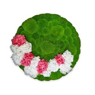 Moosbild mit Ballenmoos, Hortensien & LED-Beleuchtung