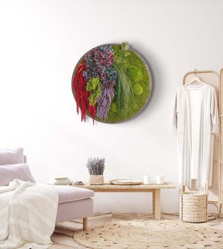 Moosbild Wald- & Ballenmoos mit Hortensien lila - 1