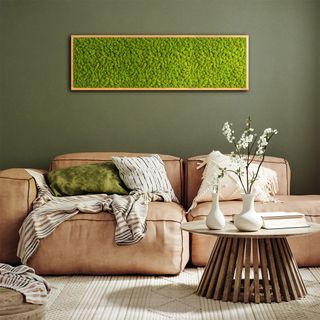 Moosbild mit Islandmoos - 140 x 40 cm - Holzrahmen Eiche geölt - 1