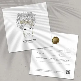MOOSMOOS-Gutscheinkarte, Vorder- und Rückseite